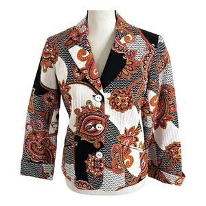 Chicos Short‎ Jacket Blazer Black White Pink Orange Womens Size 0 Paisley Floral
